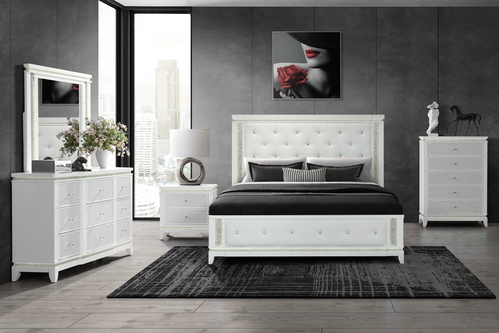 Alina White Bed Group with LED, Cooler, Speaker and USB