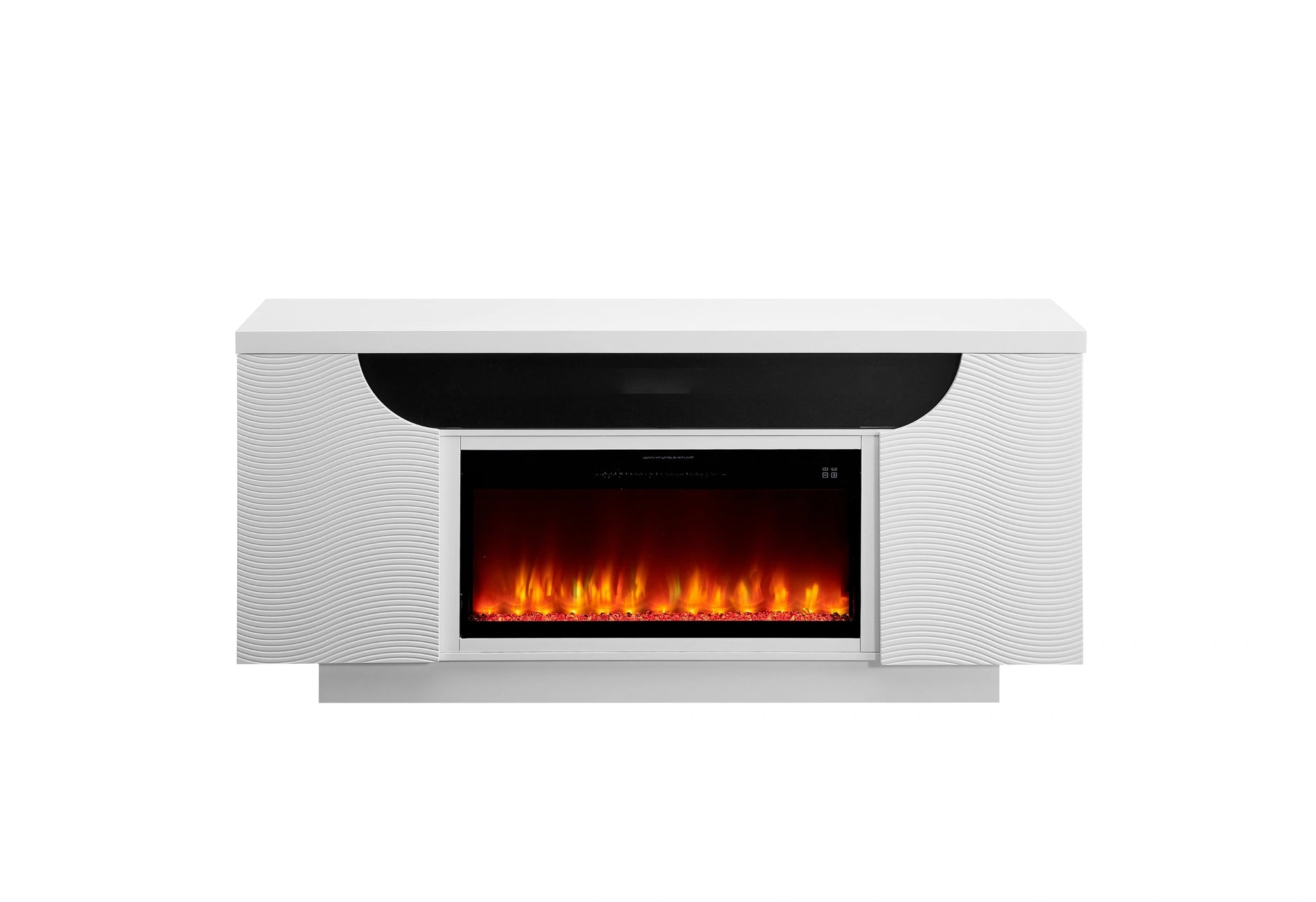 Aileen White 66" Ent Unit with LED, Speakers, Crystal and Pop-Up Doors