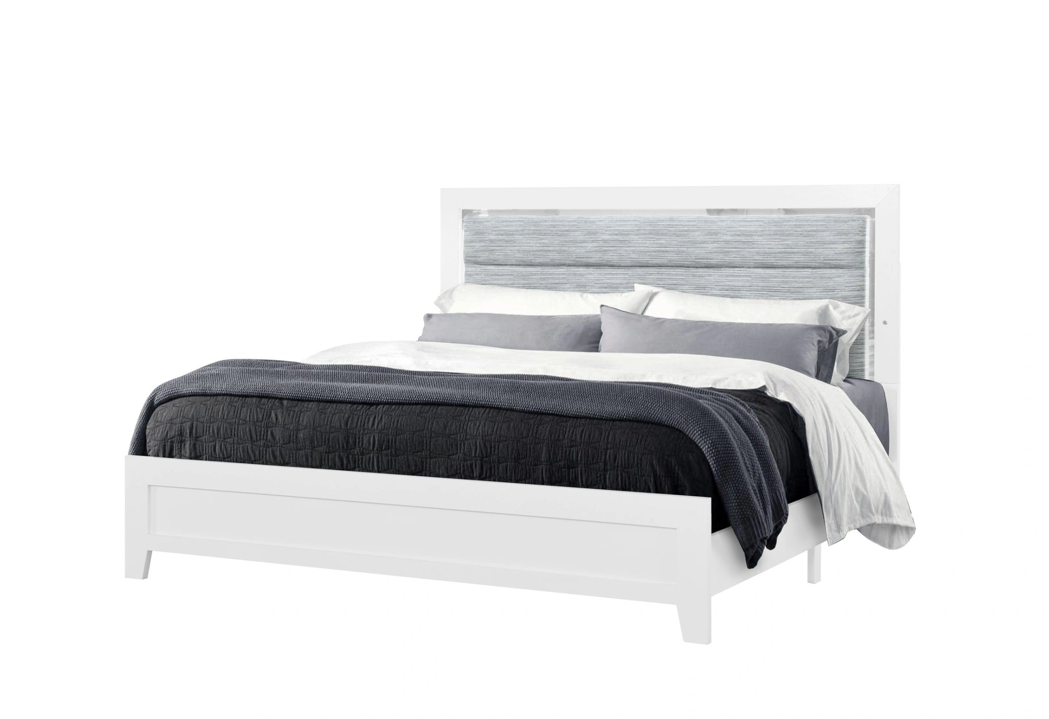 Luccia White Bed with LED, Dresser, Mirror, Nightstand