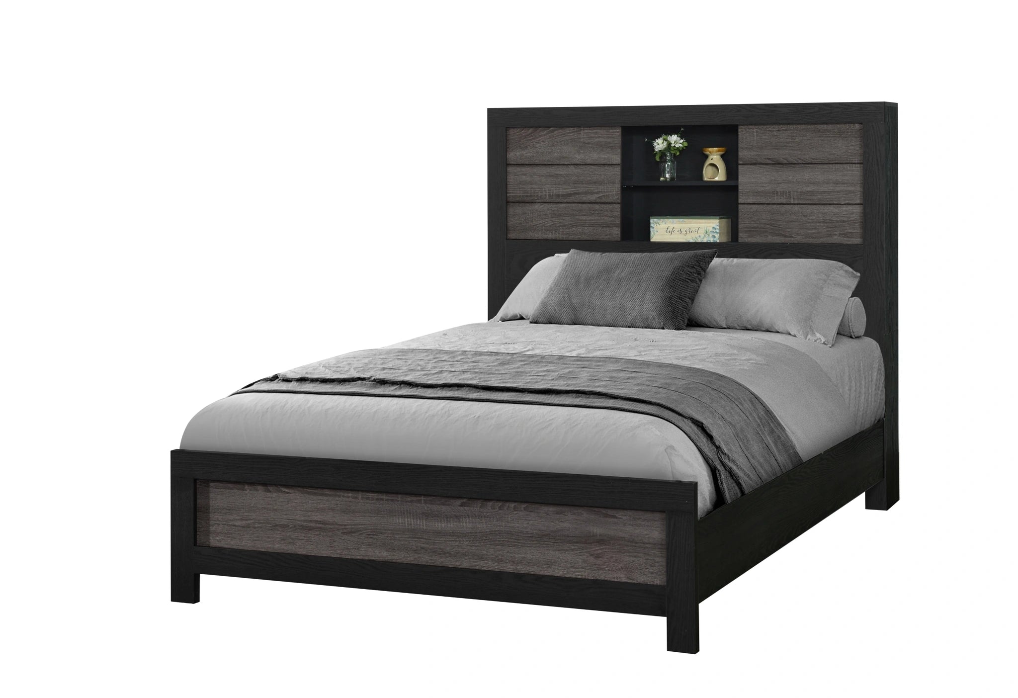 Lisbon Grey/Black Bookcase Bed Group
