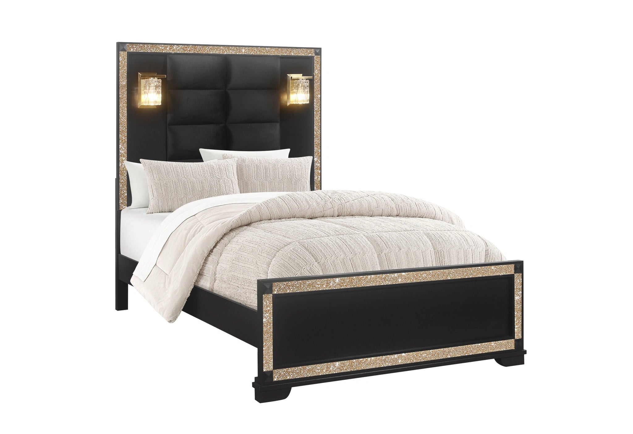 Blake Black Bed with Lamps