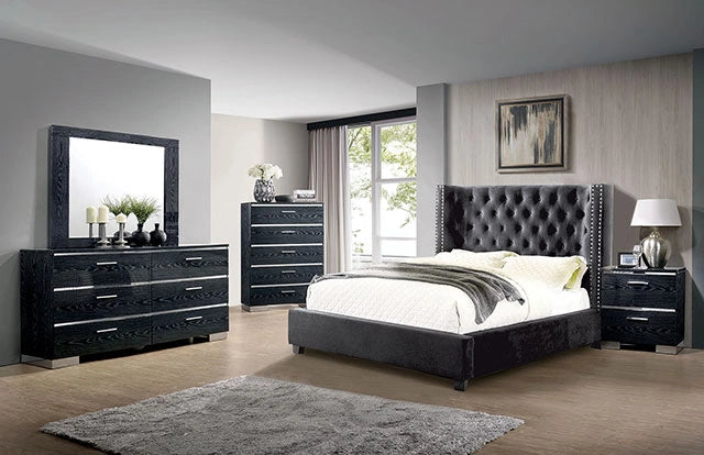 Cayla Cal.King, E.King, & Queen Bed Silver & Grey